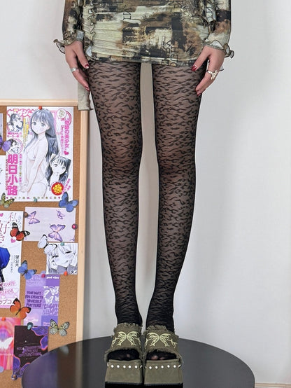 Strumpfhose mit Leopardenmuster Y2K Schwarz