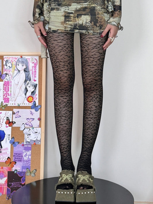 Strumpfhose mit Leopardenmuster Y2K Schwarz
