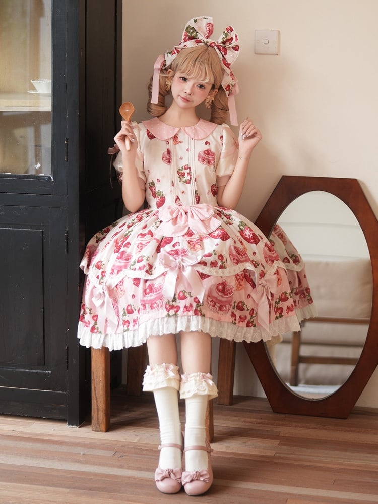 Strawberry Pink Sweet Polka-dots Peter Pan Collar Lolita Dress