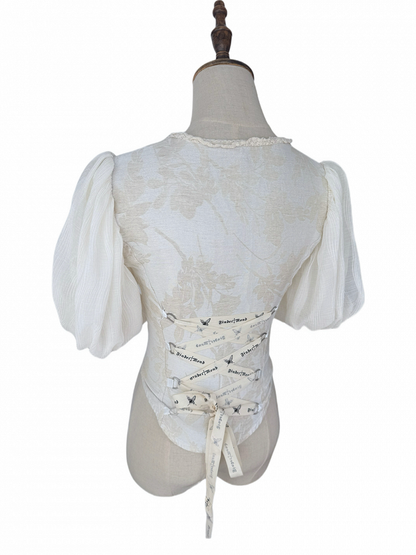 Apricot Puff Lace-Up Romantic Back Top Sleeve with