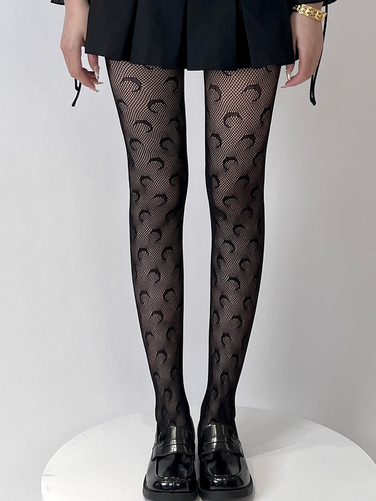 White/Black Bittersweet Moon Pattern Tights