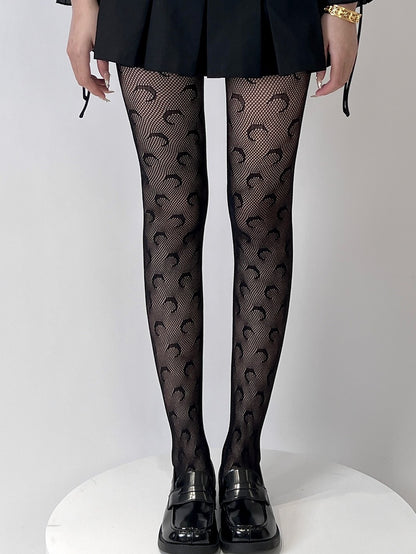White/Black Bittersweet Moon Pattern Tights