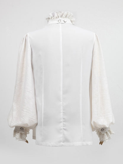 Embossing White Men's Shirt Goth Chiffon