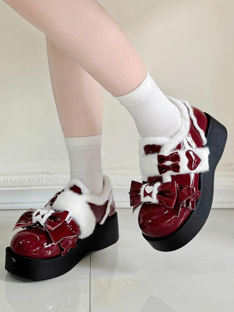 Wine Platforms Sweet - PU Heart Accents Red Lolita