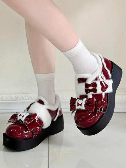 Wine Platforms Sweet - PU Heart Accents Red Lolita