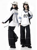 Front Sweatshirt with White Bow V-Neck Numeric Design Regular/Back Baseball-Style