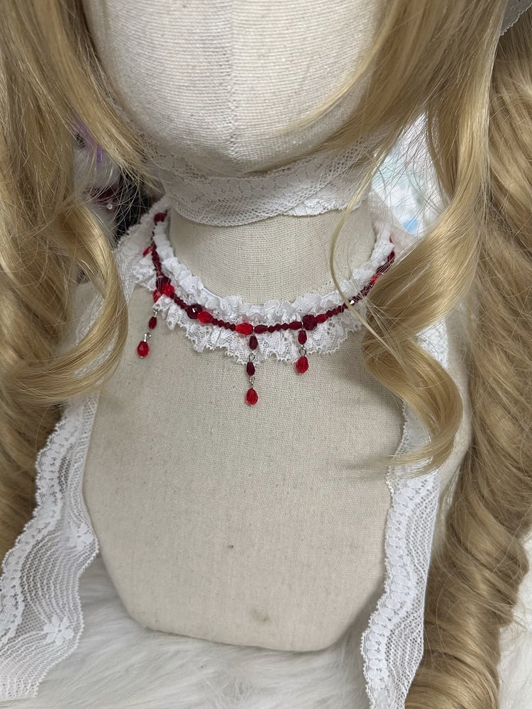 Lace Bead With Necklace Gothic White Red Pendants