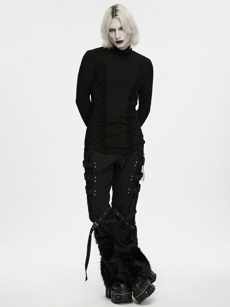 Dark Lace-up Turtle Neck Black Men's Base Layer - Punk Rave