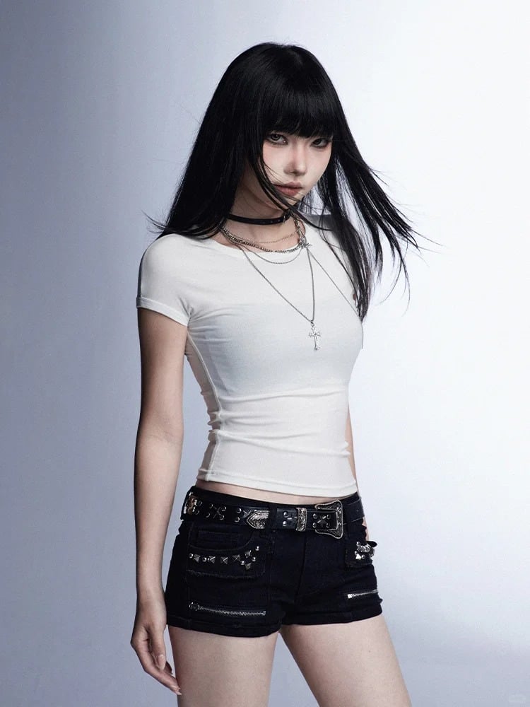 Reißverschlüsse Schwarz Detail Taille Besetzt Glamourös mit Shorts Niedrig