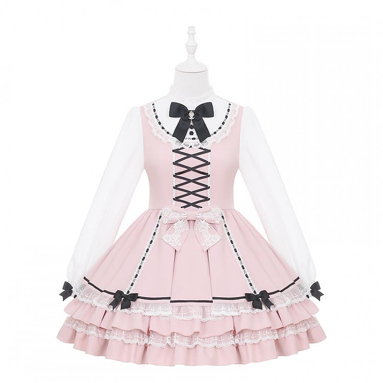 Jirai Pink Light Sweet Criss-Cross Dress Bodice Kei with Blue / Tiered Dreamy