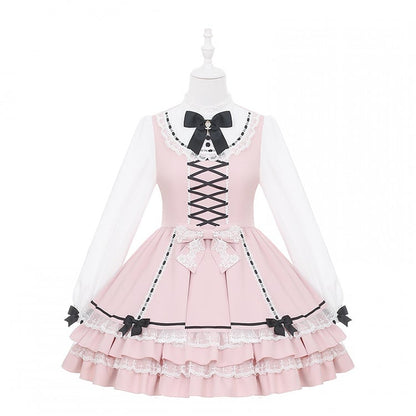 Jirai Pink Light Sweet Criss-Cross Dress Bodice Kei with Blue / Tiered Dreamy