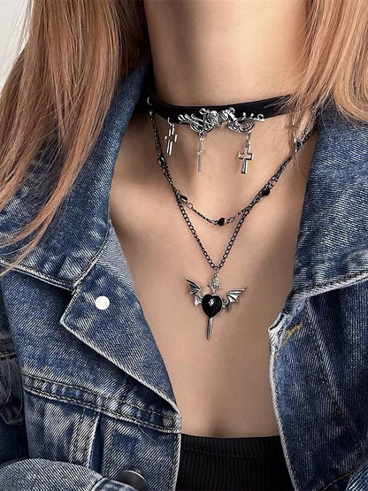 Black Layered Cross Chain Necklace - Kiwi Store