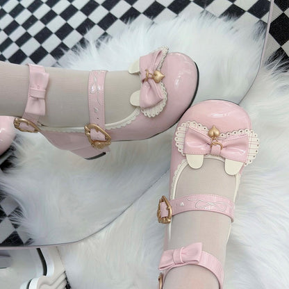 Bow Sweet Janes with 5cm Details Theme Bunny Mary Lolita Heeled Pink