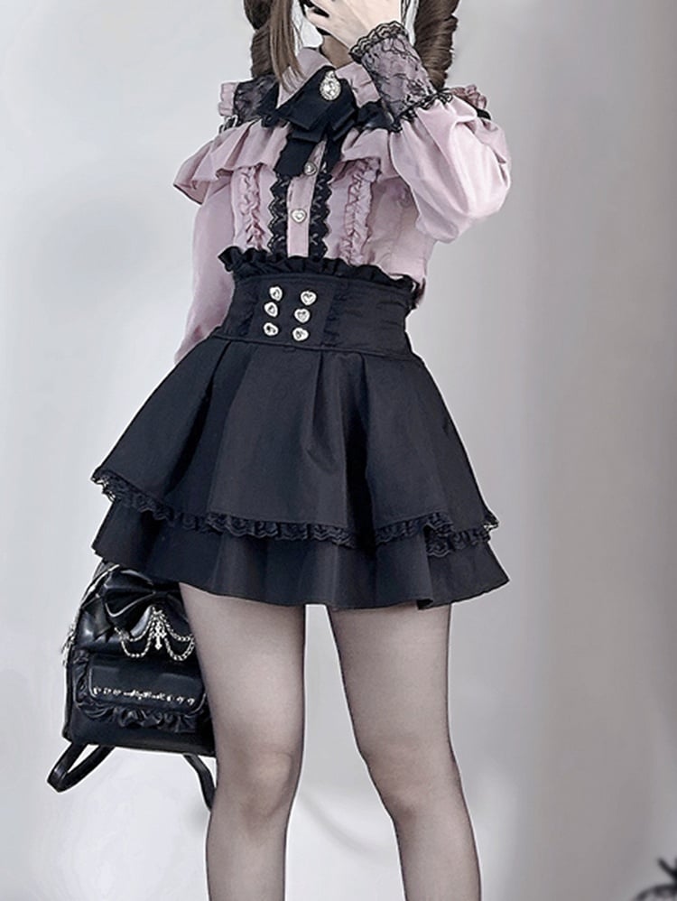 Dusty Blouse: Jirai Kei Sweetheart Buttons Pink