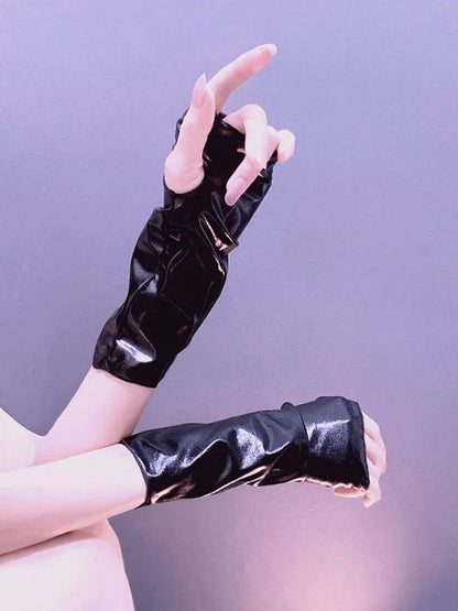 Punk Style Black Leather Fingerless Gloves - Mr. Cat