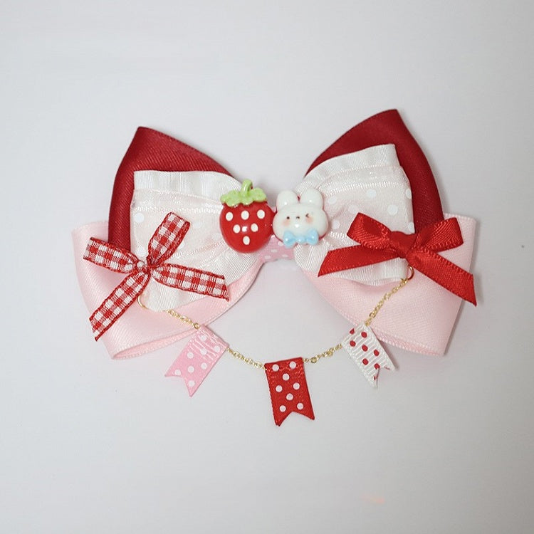 Flag-Edge Pink Rabbit Red Strawberry Hairclips and Lolita