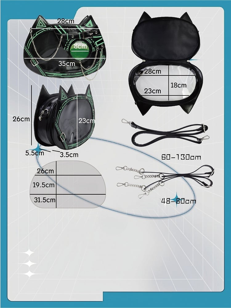 Cat Ear Glow-in-the-dark Cyberpunk Ita Bag Black Red - Daylight