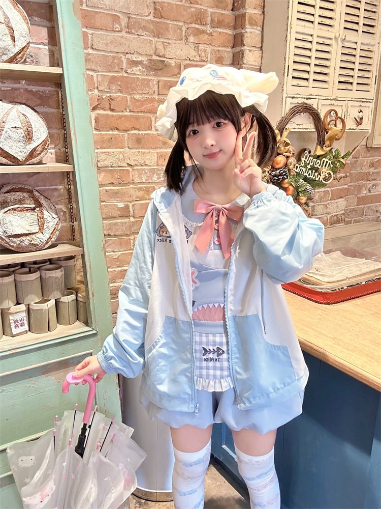 Shorts Bubble Shark Light Blue  Apron Design Overalls