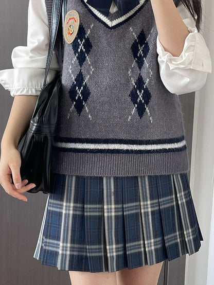 Style 42CM/45CM/48CM/56CM/65CM JK Uniform Pleated Skirt Navy Blue Plaid Preppy