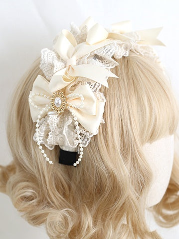 Bowknot Beige Lace KC Gorgeous Bead With Asymmetrical Lolita