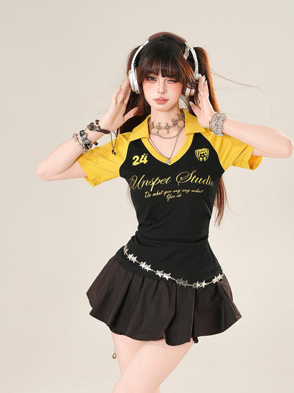 ブラック ゴムウエスト ミニバブルスカート