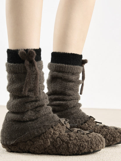 Warmers Leg Detail Two-Tone with Bow 4-Color Fuzzy