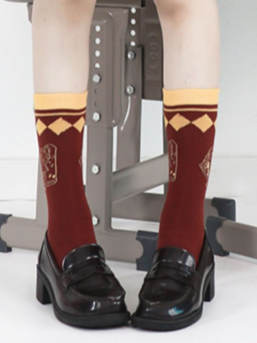 Yellow Red Mid-calf Socks Diamond Pattern