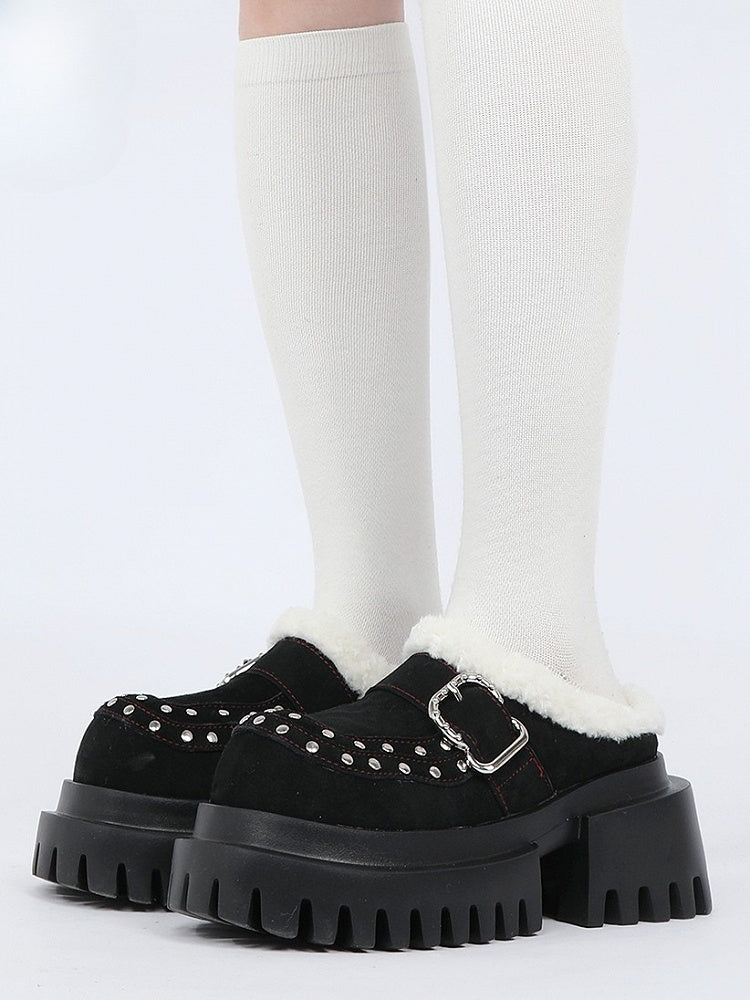High Buckle Slip-Ons Backless - Punk Platform Accents Birkenstock Heel with Block