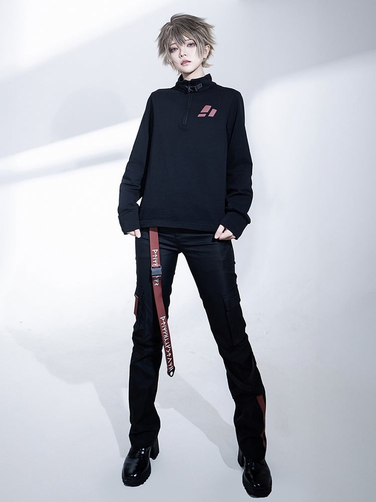 カーゴフューチャリスティックバックルストラップロリータテックウェア王子パンツブラック