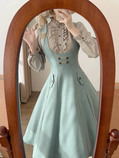 Long Elegant Striped Ruffle Sleeves with Details Shirt