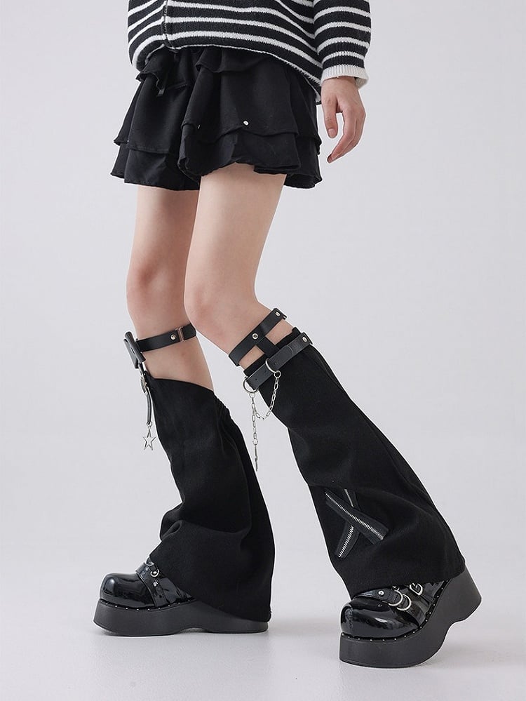 Black Denim Leg Warmers with Bow - Solost