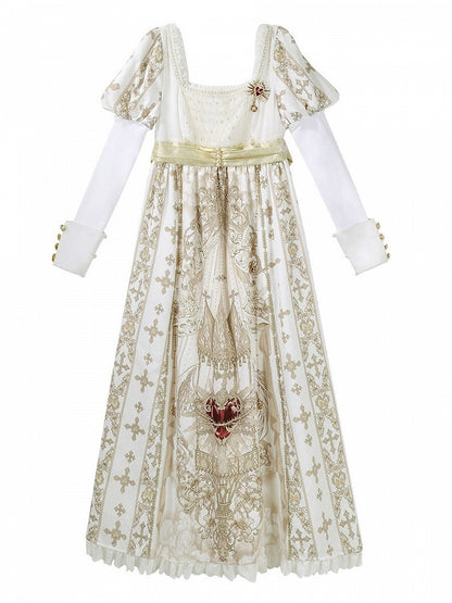 Gold Cross Gothic Lolita Empire Dress with Detachable Sleeves - Unknown Star