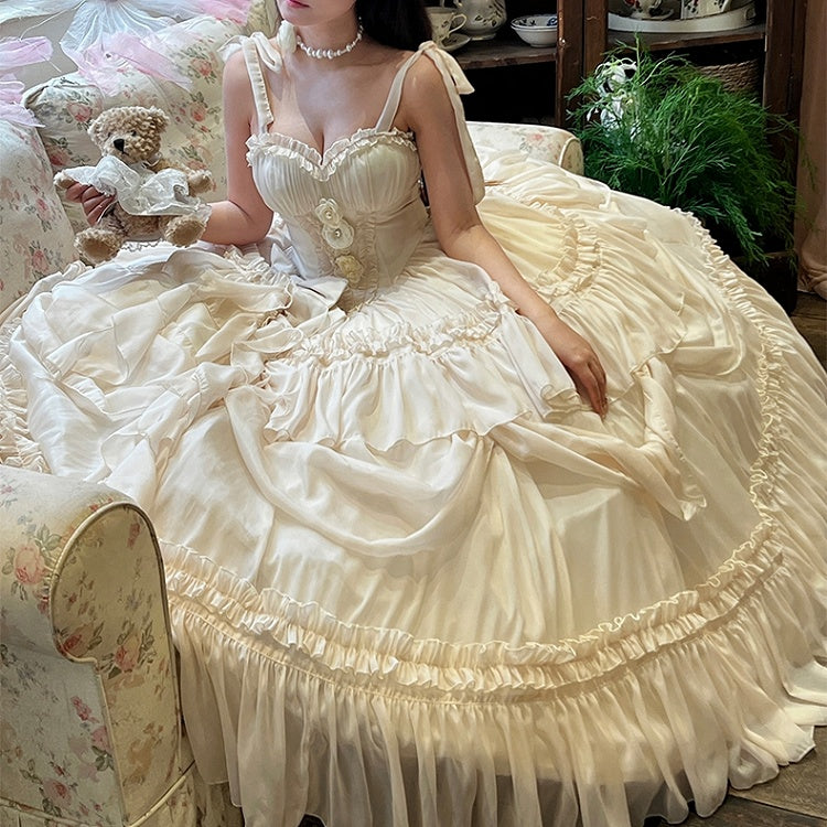 Dress Corset Gorgeous Waist Length Floor Flowers Apricot Gown Adorned Birthday