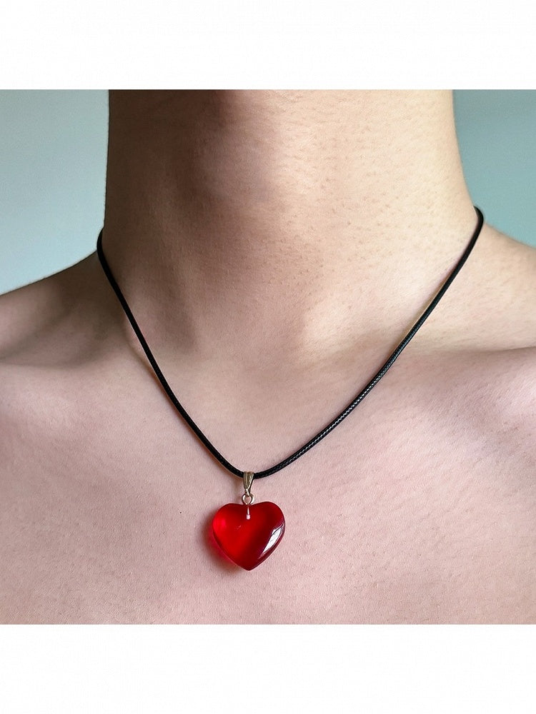 Black Necklace with Red Heart Pendant - YSHXS