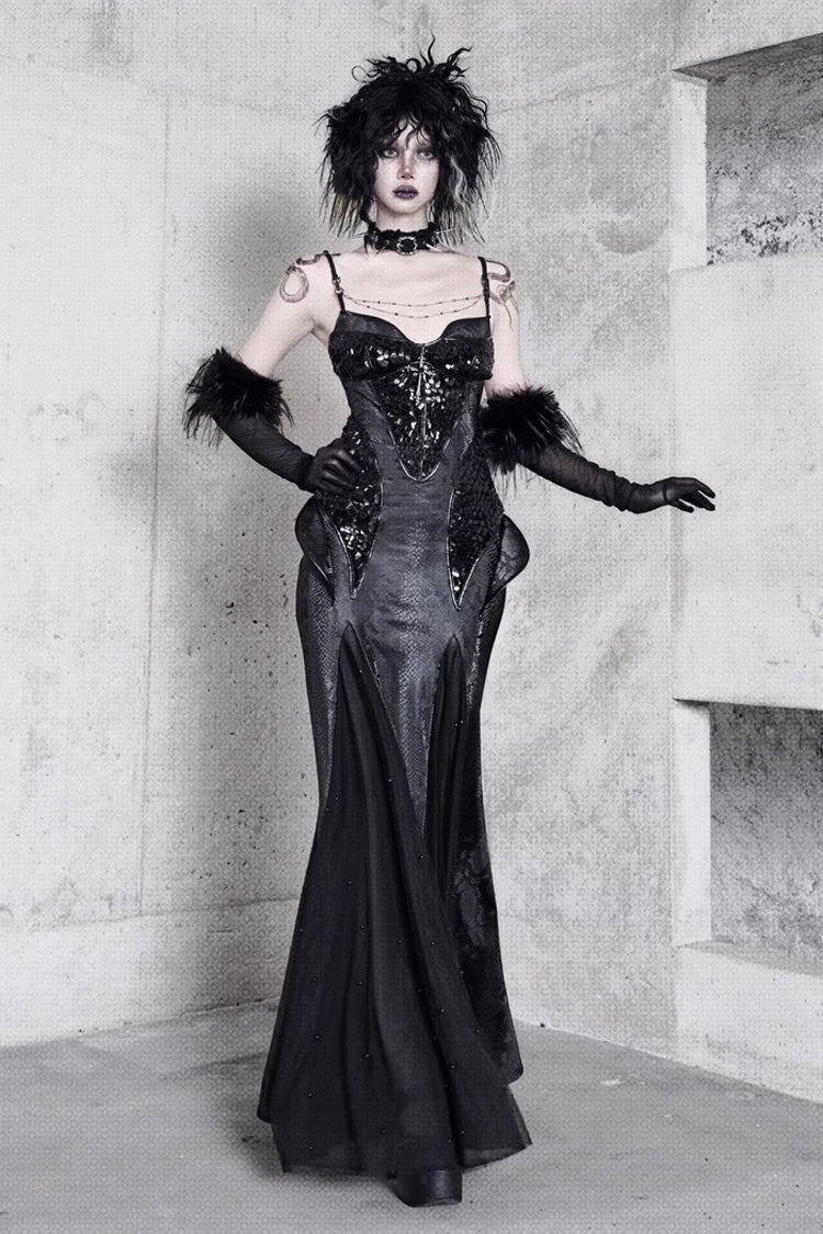 Black Sleeveless Print Stitching Slim Gothic Jsk Dress
