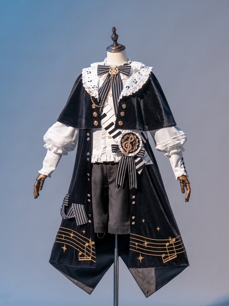 Black and White Ouji Lolita Musical Note Print Elegant Robe