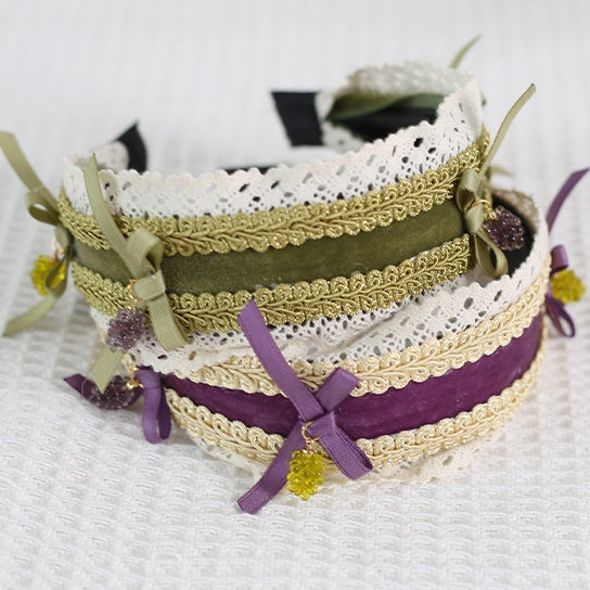 Cute Charm Grape Bowknot Purple Green / Lolita KC Lace With