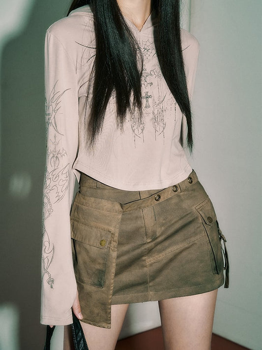 パンクロッククロススパイダーウェブキャメルサンプロテクションフード付きトップ