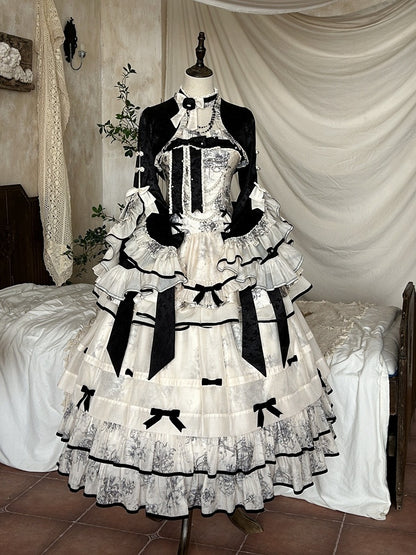 White Layers Long Underskirt with Black Bowknot Trim - Magic Skirt Cat
