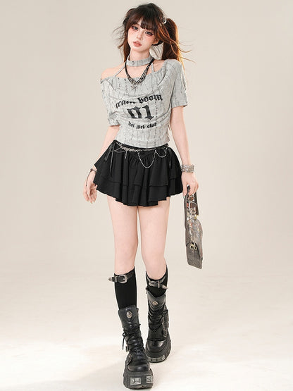 Glamorous Bittersweet Letter T-Shirt Nummer Grau/Schwarz und Aufdruck