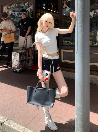 Back Lace-up T-shirt Neck White Version Round Long/Short