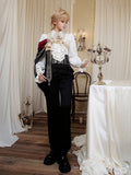 Ouji Knight Lolita Jabot Collar Shirt with One Shoulder Cape and Long Pants Set - Xiong Dou Jiang