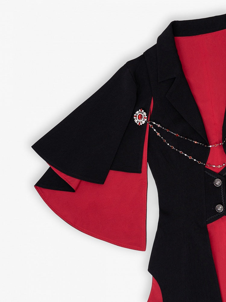 Vampire Prince Black and Red Split-Tail Waistcoat with One-Shoulder Cape - DevilInspired Exclusive Collection