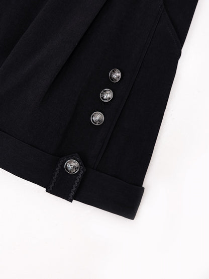 Black High-Waist Straight-Leg Shorts with Silver Chains and Buttons - DevilInspired Exclusive Collection
