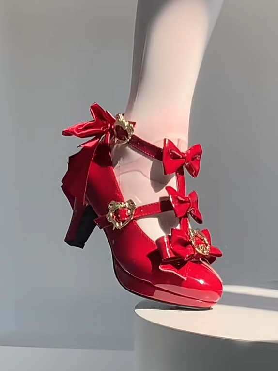 Janes Mary Wine Snap Details Bow Red Closure Lolita Hime with