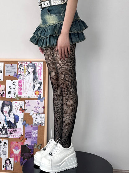 Punk Spiderweb Black Details Tights