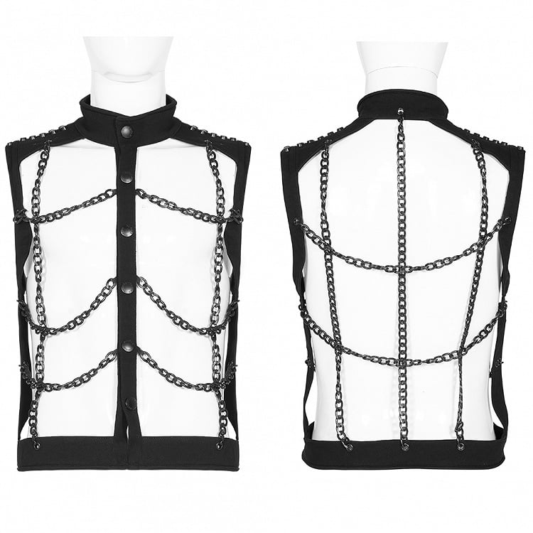 Chain Men's Hollow-Out Vest Punk Personality Black