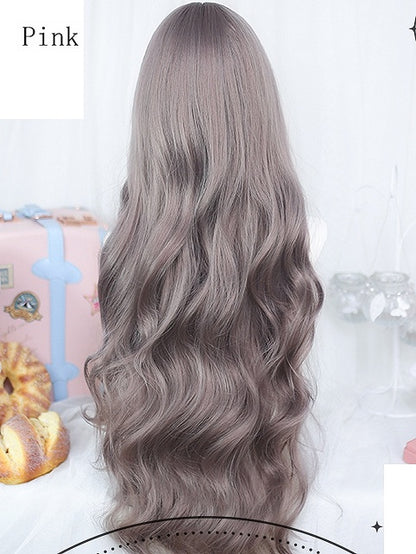 Wigs Air Long 75-80cm Pink/Black/Dark Brown/Blonde/Grey Brown/Light Wavy With Bangs