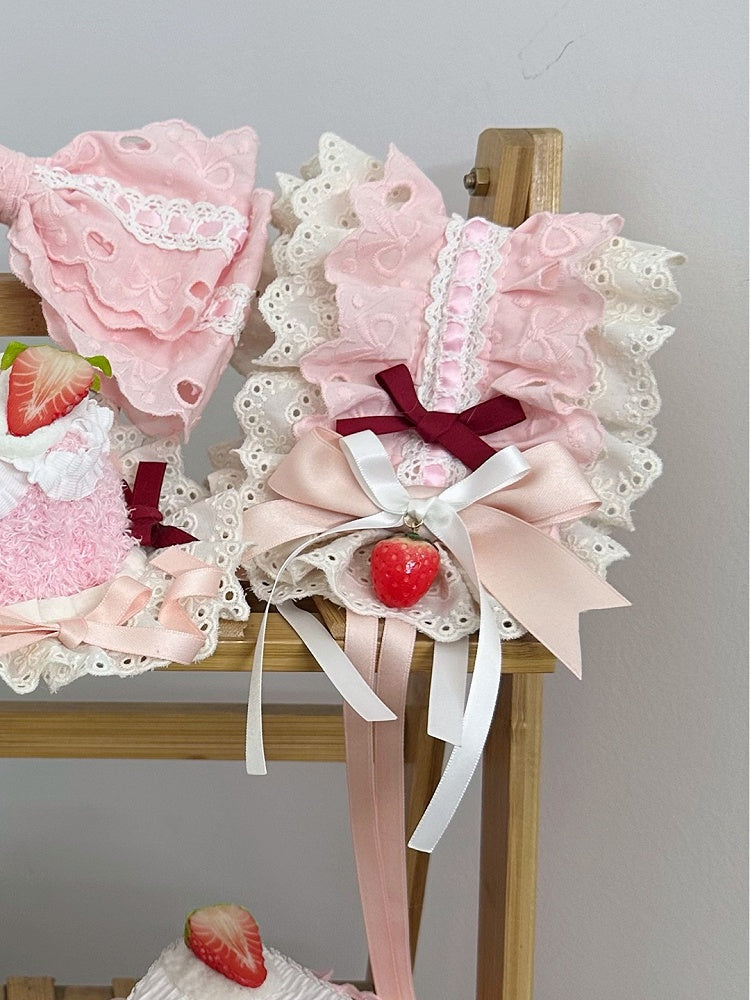 Hairband White Lace Lolita Sweet with Pink and Ruffled Charms Strawberry