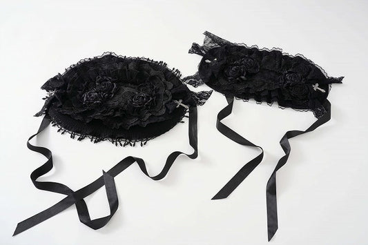 Black Floral Bonnet Design Gothic / Lolita Hairband